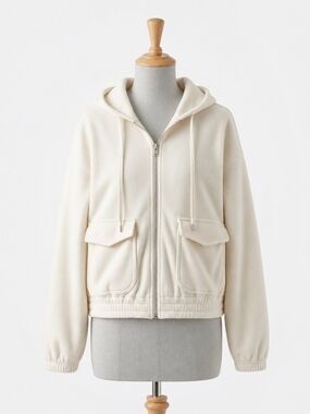 Common Stitch XL Cream  Hoodie Zipfront Minimalist Streetwear Layering Coastal